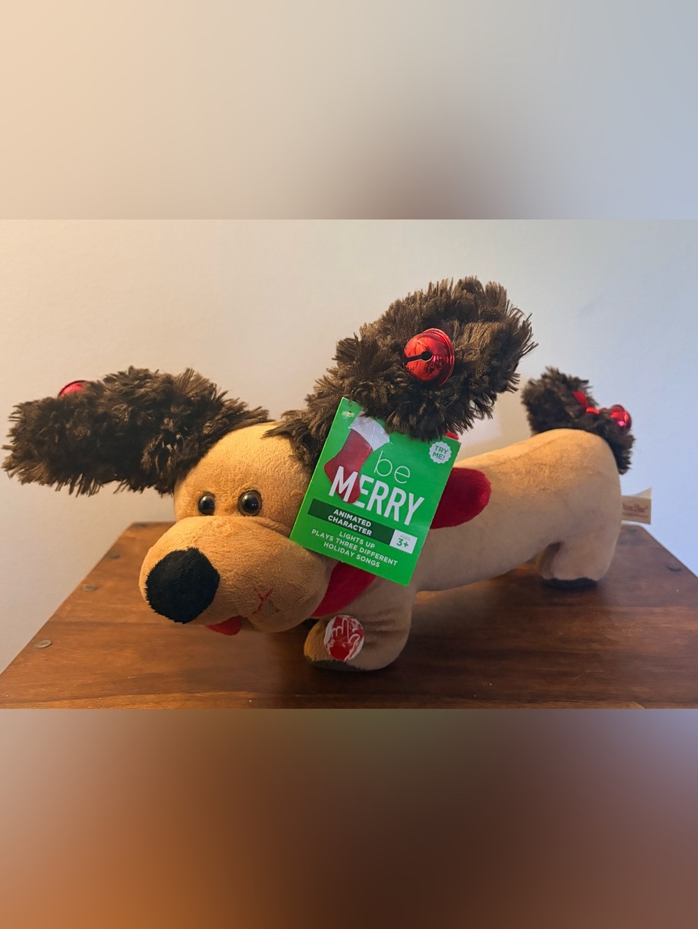 Singing Be Merry Holiday Plush Dachshund - Brown and Red